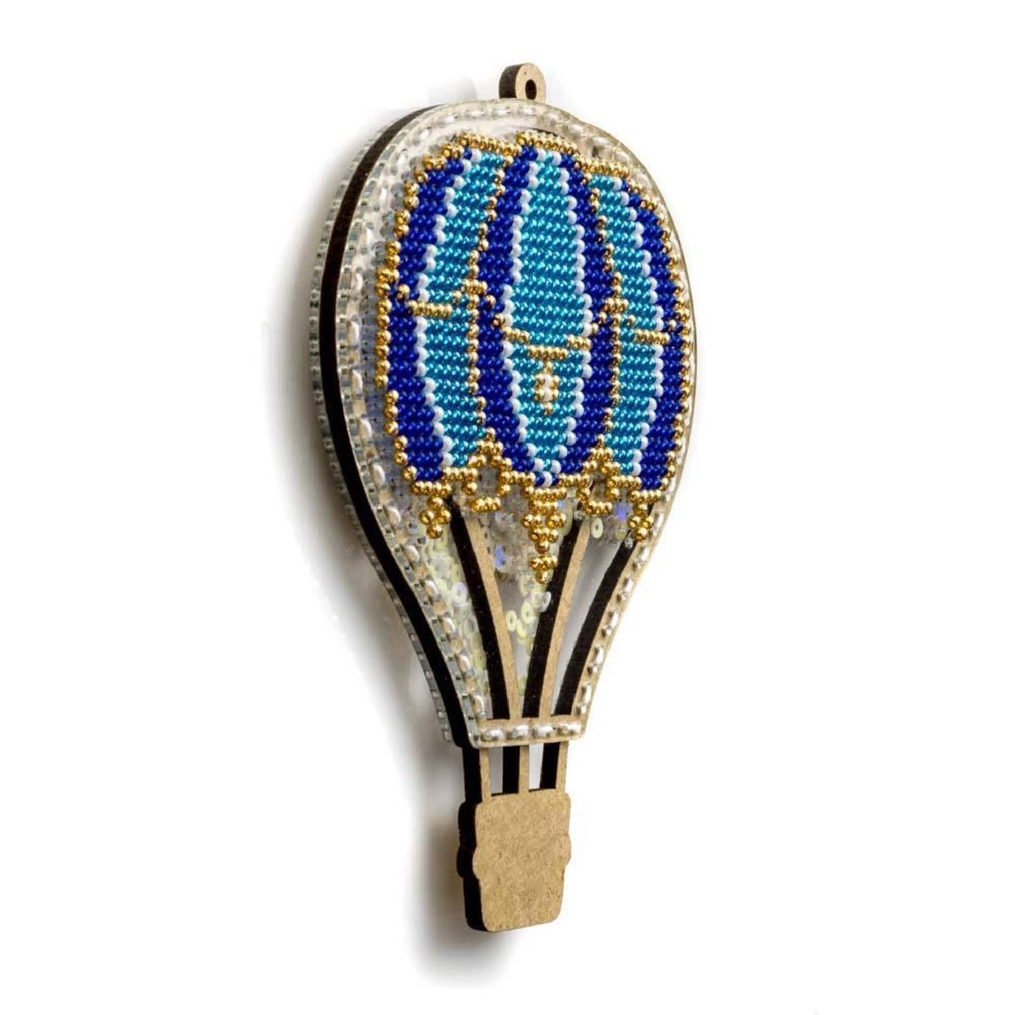 Wonderland Crafts Blue Hot Air Balloon Christmas Ornament Bead Embroidery Kit